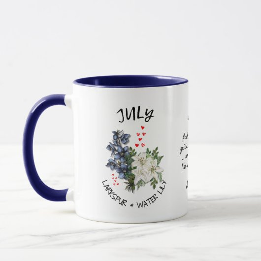 Mug JUILLET Mois de naissance Fleur Nom personnalisé C (Gauche)