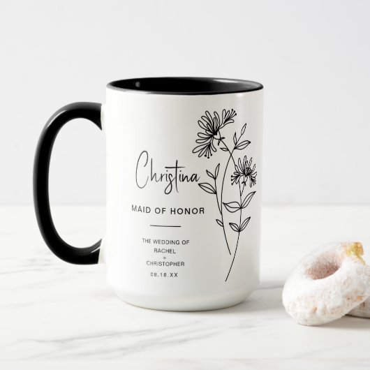 Mug Juin Maid of Honor | Fleur de naissance Honeysucki (Avec donut)