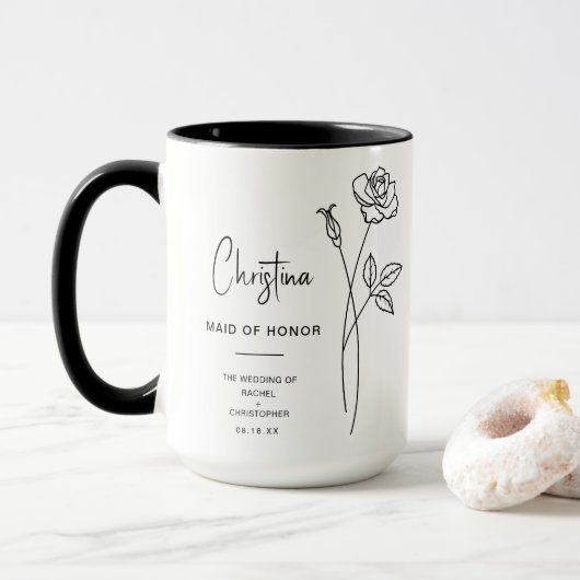 Mug Juin Maid of Honor | Fleur de naissance rose (Avec donut)
