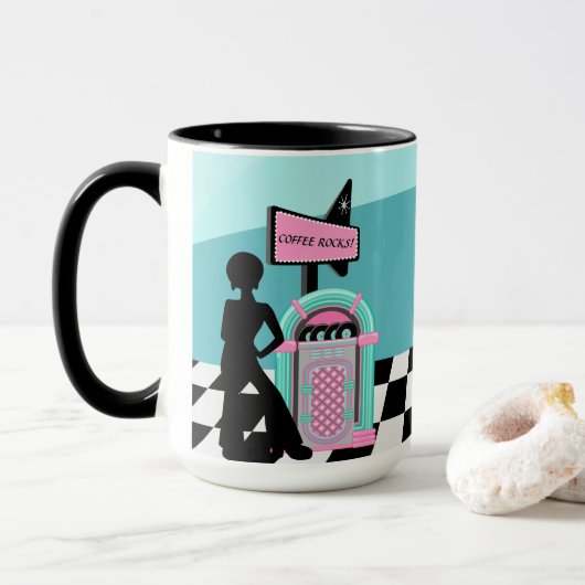 Mug Juke box rétro cool personnalisable (Avec donut)