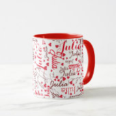 Mug Julia Nom de script personnalisé + Coeurs rouges R (Devant droit)