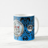 MUG JUMEAUX AQUA BLUE BLACK DAMASK (Devant droit)