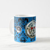MUG JUMEAUX AQUA BLUE BLACK DAMASK (Devant gauche)