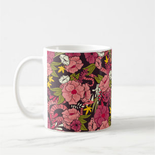 Mug jungle florale avec serpents motif, fleur tropical
