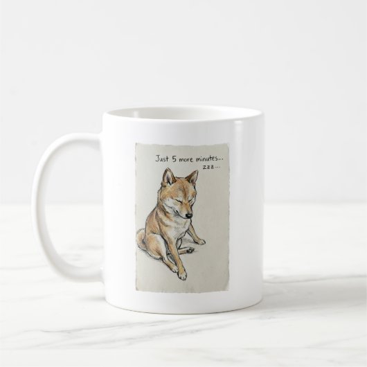 Mug "Just 5 More Minutes" Sleepy Shiba Inu Nap Art (Gauche)