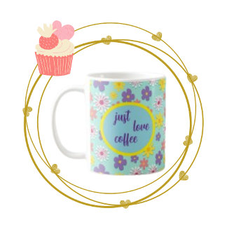 Mug Just Love Café, Purple & Fleur Florale Jaune