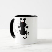 Mug Juste accroché là dessin animé de chat noir texte (Devant gauche)