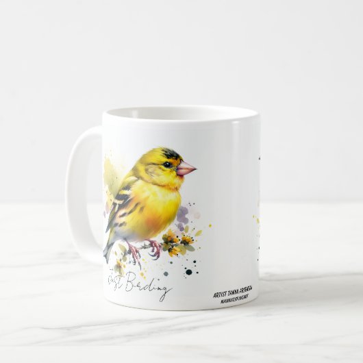 Mug Juste Oiseau/Finch Jaune mignonne (Devant gauche)