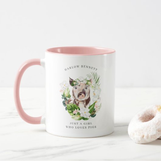 Mug Juste une fille qui aime les cochons | Monogramme (Avec donut)