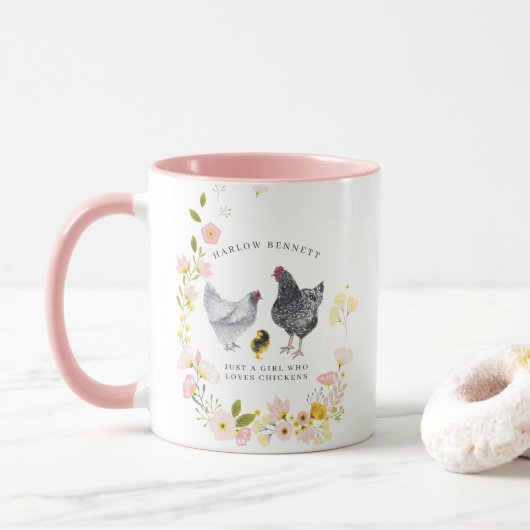 Mug Juste une fille qui aime les poules | Monogramme (Avec donut)