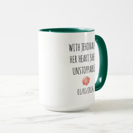MUG JW, AVEC JEHOVAH DANS SON COEUR, ELLE EST INSTOPPA (Devant droit)