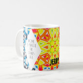 Mug Kaléidoscope géométrique bleu et jaune clair (Devant gauche)
