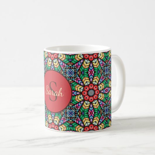 Mug Kaleidoscope Orné Coloré Monogramme Élégant (Devant droit)