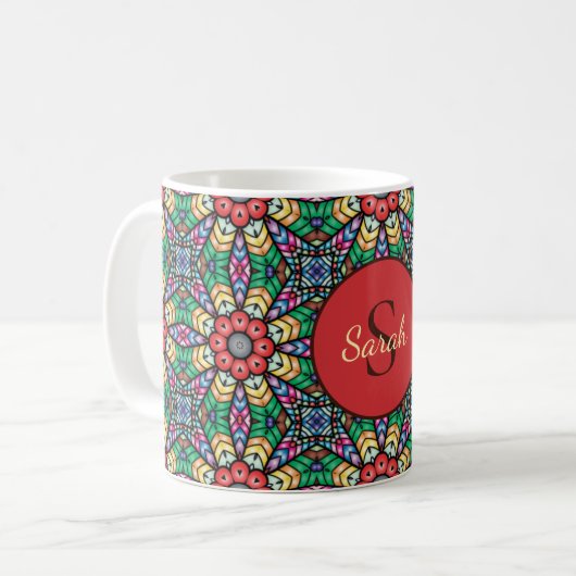 Mug Kaleidoscope Orné Coloré Monogramme Élégant (Devant gauche)