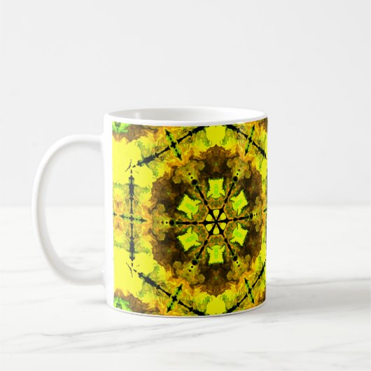 Mug Kaleidoscope psychédélique Fleur Jaune et Vert (Gauche)