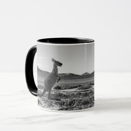 Mug Kangaroo Australie Lucky Bay Photo noir et blanc (Devant gauche)