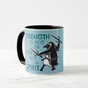 Mug Karate Penguin Holding Sai Blue Motivational