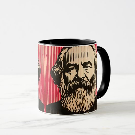 Mug Karl Marx dans le style d'illusion optique BAUHAUS (Devant droit)