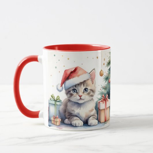 Mug Kat in kerststemming. Mok (Links)