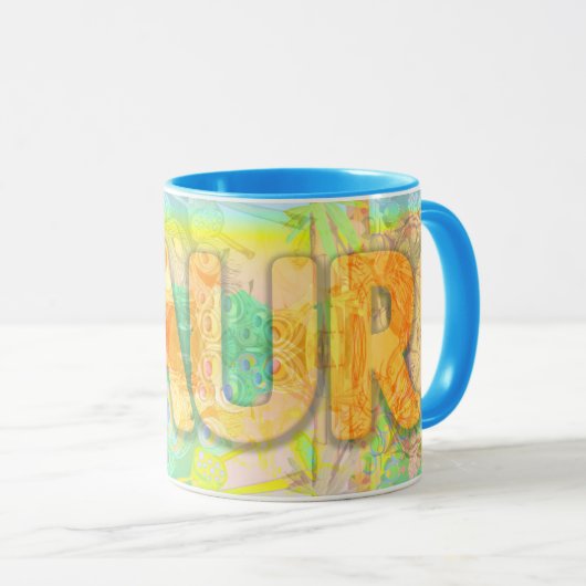Mug Kaur - 2 floraux - bleu (Devant droit)