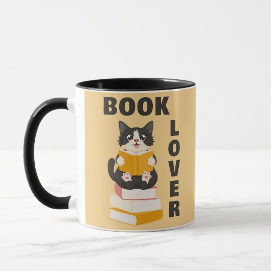 Mug Kawaii Book Lover Back to School Cartoon Cat Reads (Gauche)
