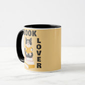 Mug Kawaii Book Lover Back to School Cartoon Cat Reads (Devant gauche)