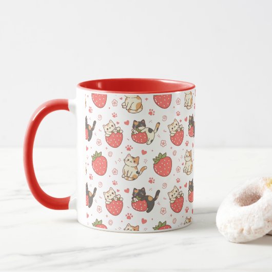 Mug Kawaii Cats & Strawberries (Avec donut)