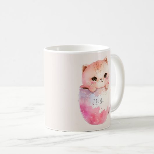 Mug Kawaii Chat Chibi Rose Blushing (Devant droit)