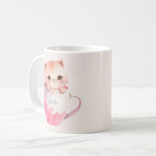 Mug Kawaii Chat Chibi Rose Blushing (Devant gauche)