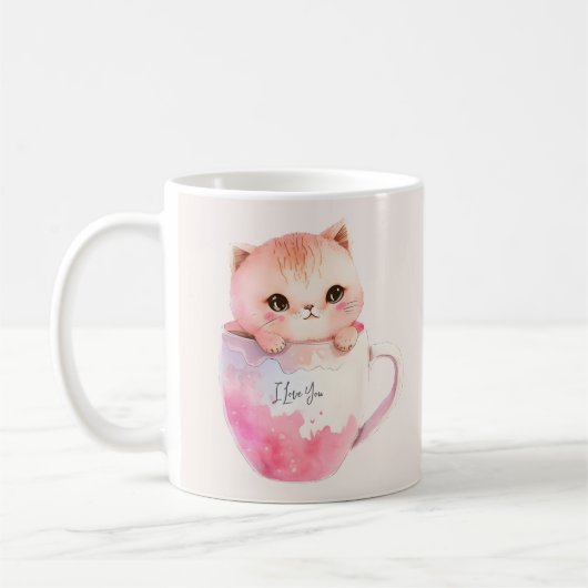 Mug Kawaii Chat Chibi Rose Blushing (Gauche)
