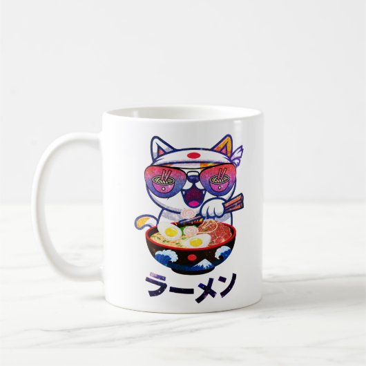 Mug Kawaii Chat Manger Ramen - Jolies nouilles japonai (Gauche)