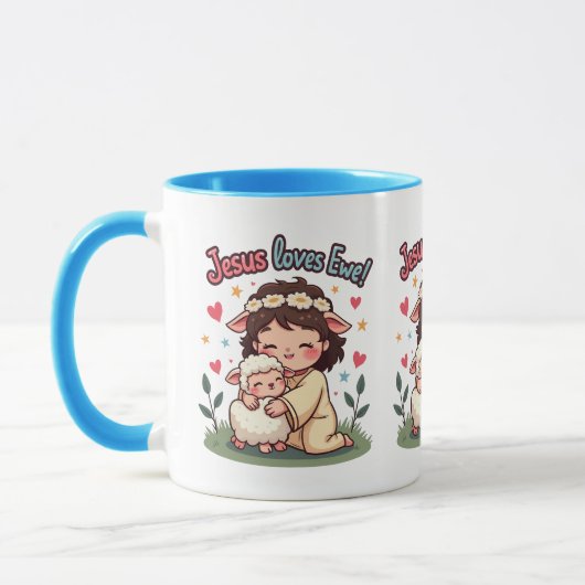 Mug Kawaii Christian "Jesus aime Ewe" Pastel Design (Gauche)
