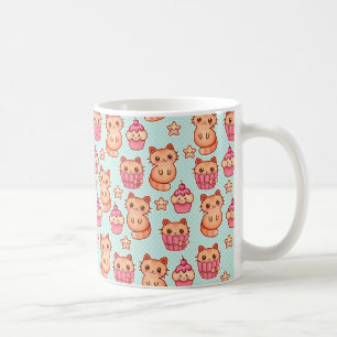 Mug Kawaii Cute Cats Cupcakes Motif rose et bleu