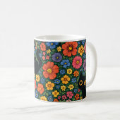 Mug Kawaii Garden Art | Cute Black Cat Floral Pattern (Devant droit)
