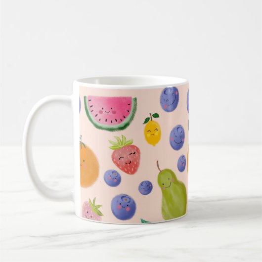 Mug Kawaii Hand-drawn Happy Fruits (Gauche)