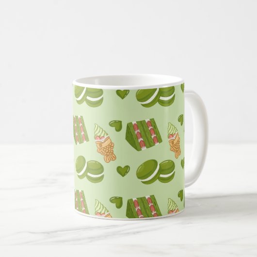 Mug Kawaii Hand-Drawn Matcha Sweets Seamless Pattern (Devant droit)