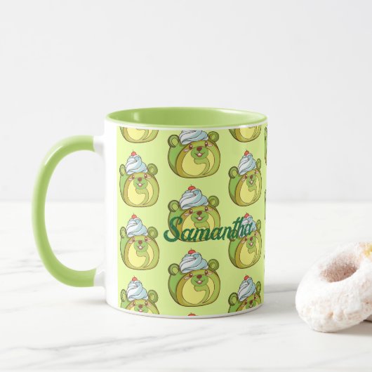 Mug Kawaii Matcha Swiss Roll Bear Cake (Avec donut)