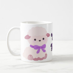 Mug Kawaii Mignon Assis Agneau Pelucheux Ruban Vio