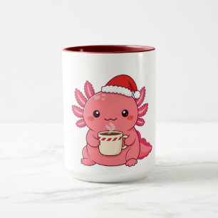 Mug Kawaii Mignon Axolotl Noël Rouge Deux Tons