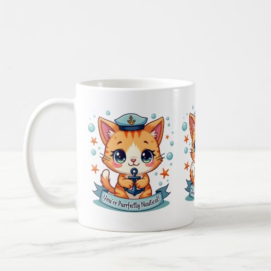 Mug Kawaii Nautical Cat Ancre Pun (Gauche)