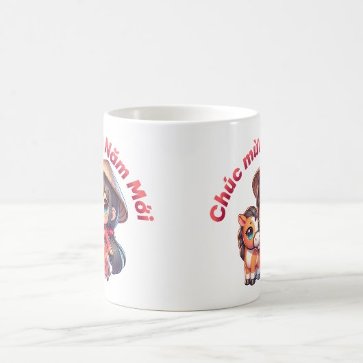 Mug Kawaii Nouvel An Vietnamien Fille & Cheval (Centre)