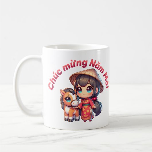 Mug Kawaii Nouvel An Vietnamien Fille & Cheval (Gauche)