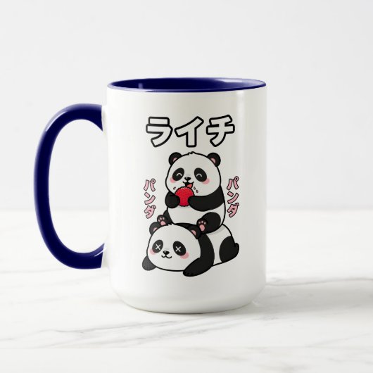Mug Kawaii Panda Stack Lychee Fruit Japanese Cartoon (Gauche)