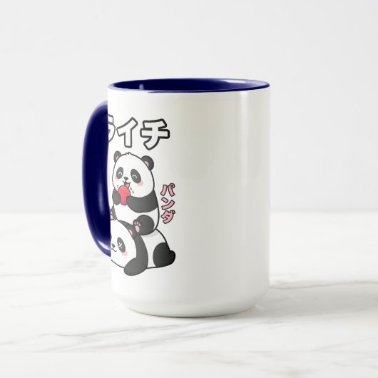Mug Kawaii Panda Stack Lychee Fruit Japanese Cartoon (Devant gauche)