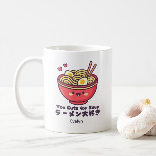 Mug Kawaii Ramen Bowl Red Smiling Anime Japanese (Avec donut)