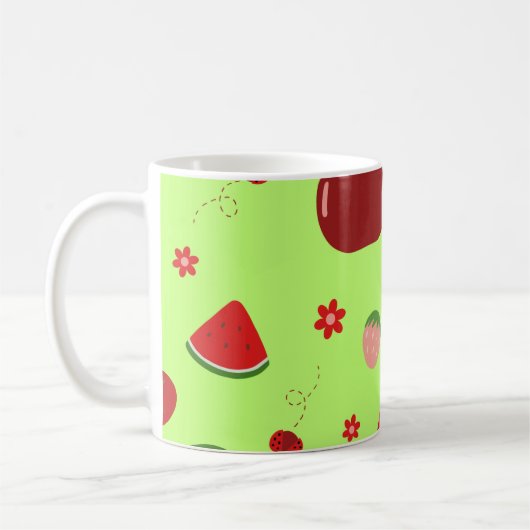 Mug Kawaii Red Fruits Pattern in Lime Green (Gauche)