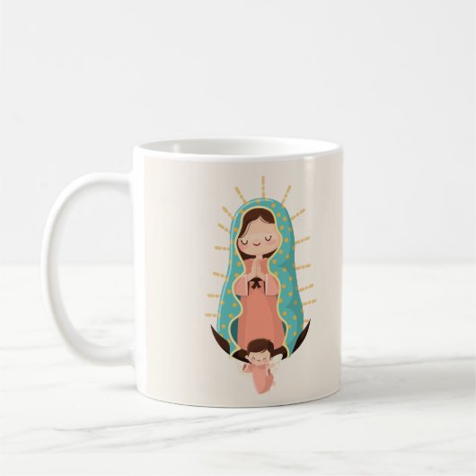 Mug Kawaii Virgin of Guadalupe with angel and prayer (Gauche)
