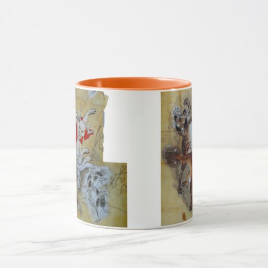 Mug kawanabe kyosai, Tanuki and monster cat (Centre)