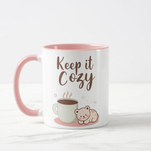 Mug "Keep it Cozy" with Sleepy Bear and Coffee (Gauche)
