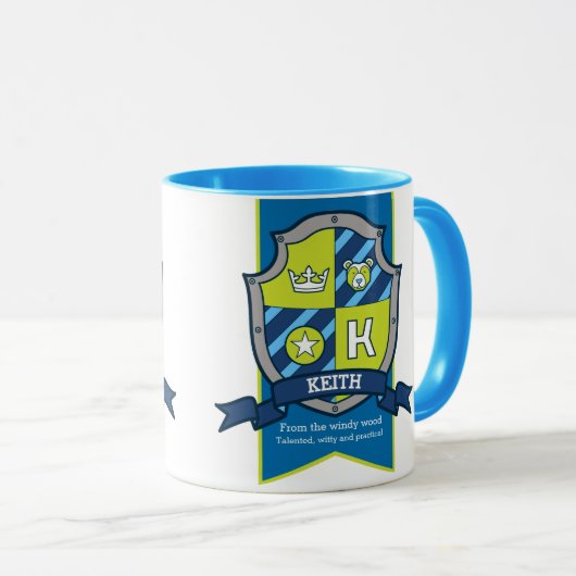 Mug Keith lettre K crête bleu vert nom signifiant muet (Devant droit)